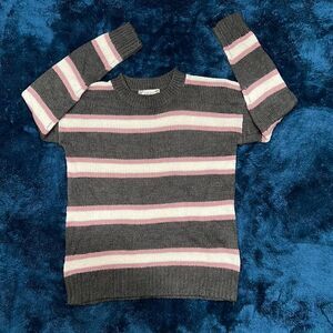 18. Pink Rose Knit Crewneck Sweater Size M purple gray white stripe Women Junior